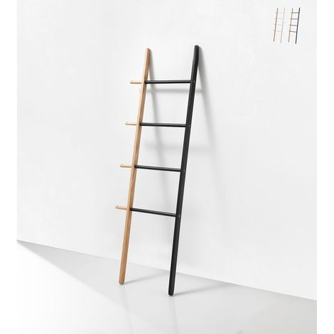 Scala porta asciugamani da bagno in legno design moderno Olaf - Nero