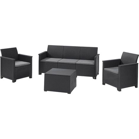 Salottino 4 Pezzi Emma Lounge Flat Wicker Graphite 5 Posti Keter (1/5)
