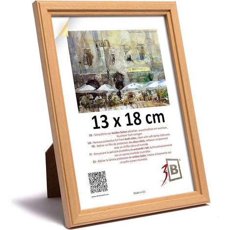 Cornice portafoto in legno esotico con vetro acrilico, 13x18 cm, beige.