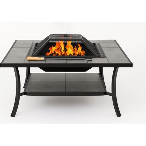Homeology SHANGO Prime Multi-Functional Black with Ceramic Tiles Outdoor Garden & Patio Fire Pit / Coffee Table / Ice Bucket / Barbecue