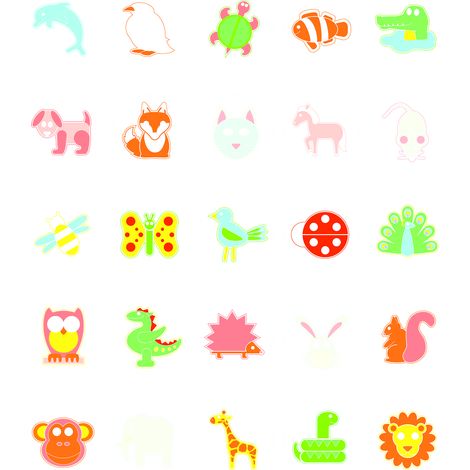 Planche de pictogrammes, 25 motifs, série autocollante, animaux, Ø40 mm