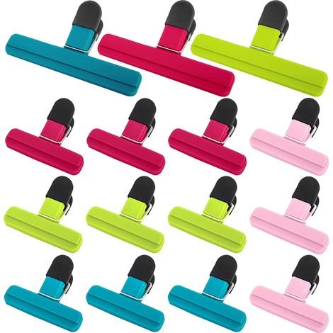 16er-Pack Plastiktütenclips in 4 Farben und 2 Größen (groß und klein) (1/5)