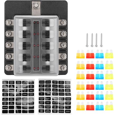 Fuse box with LED support for car/boat, portable fuse box kit with stickers and fuses for car circuits (1/5)