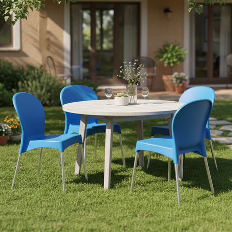 Sillas de Exterior Eclectic, 4 Unidades, Apilables, Hecho en Italia, Peso Máx. 120 kg, Azul (1/4)