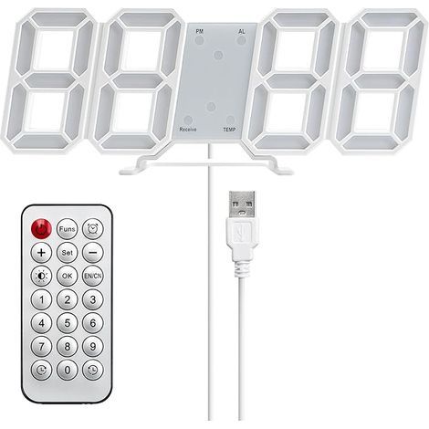 Reloj de pared digital LED 3D con alarma iluminada, función de repetición silenciosa, brillo ajustable, visualización de hora, fecha y temperatura, ideal para oficina, cocina, sala de estar y dormitor (1/5)