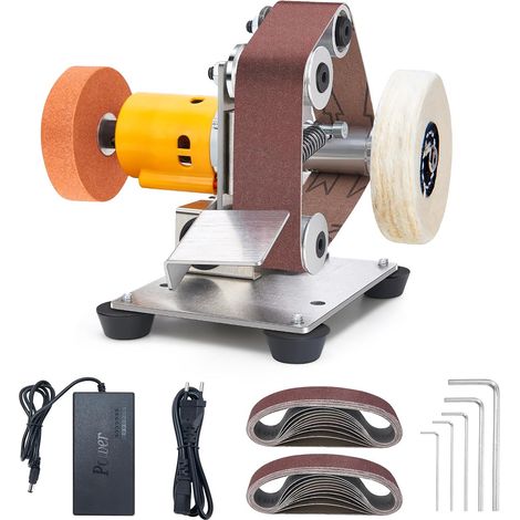 Mini Ponceuse à Bande, Ponceuse Stationnaire, Vitesse Réglable à 7 Vitesses Avec Bande Abrasive, Meules Et Meules De Polissage Pour Le Métal, Le Bois, Bricolage, Outils Et Affûtage