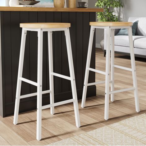Tabouret de bar lot de 2 30 x 30 x 63 cm, assise effet bois, métal blanc, charge 150 kg DESVIAE (1/5)