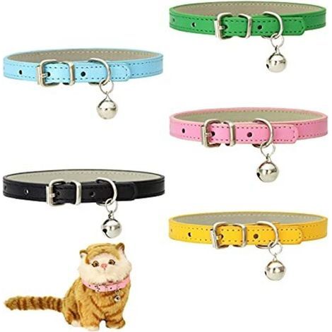 5 PièCes Colliers Chat en Cuir,Collier De Chat Anti-Perte avec Bell Boucle RéGlable en MéTal,Animal Colliers pour Chaton Chiot Petit Chien (1/5)