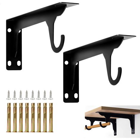 Wandregalhalterung, Wandregalhalterung, 28 cm, robuste Halterung mit Haken, unsichtbare Regalhalterung, Metall-L-Halterungen, Tragkraft 75 kg, 2 Stück