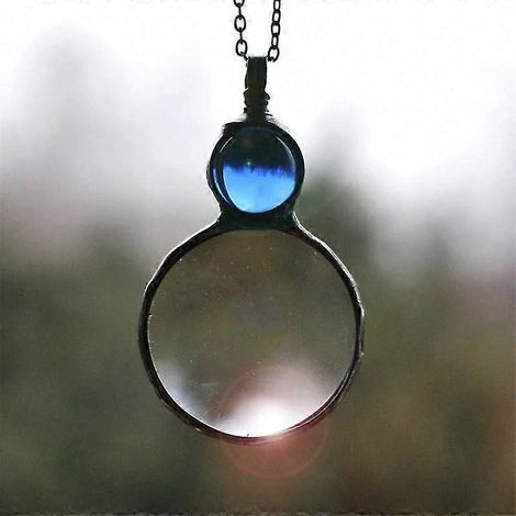 Collier loupe cadeau pour seniors, collier pendentif loupe de lecture bleue () (1/3)