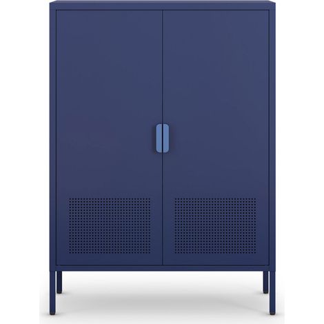Buffet haut 2 portes en métal H110cm - Bleu - Adel