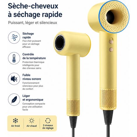 Sèche-cheveux haute vitesse 1600W 110 000 tr/min jaune citron prise US avec disjoncteur réf 9846 11,5 × 8,5 × 31 cm 790 g – Livraison gratuite
