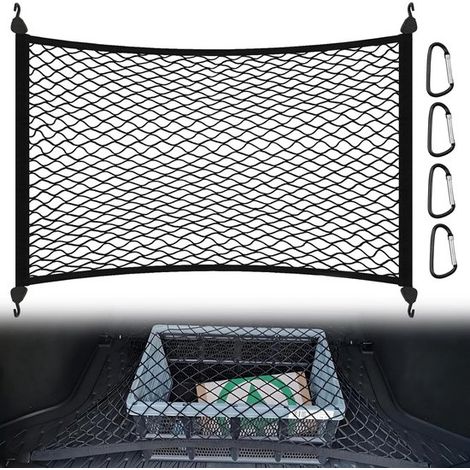 Red para equipaje de coche - Red elástica para maletero - Sujeción de carga - Diseño altamente elástico - De 80x60cm a 160x120cm - Negra (1/5)