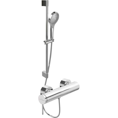 Mitigeur mécanique douche VILLEROY ET BOCH Loop & Friends Chrome + Ensemble de douche VILLEROY ET BOCH Verve Showers 3 jets Chrome