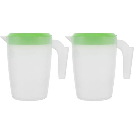 Lot de 2 Pichets, 1L, Plastique Sans BPA, Couvercle Anti-Fuite, Poignée Ergonomique, Pour Réfrigérateur (1/5)