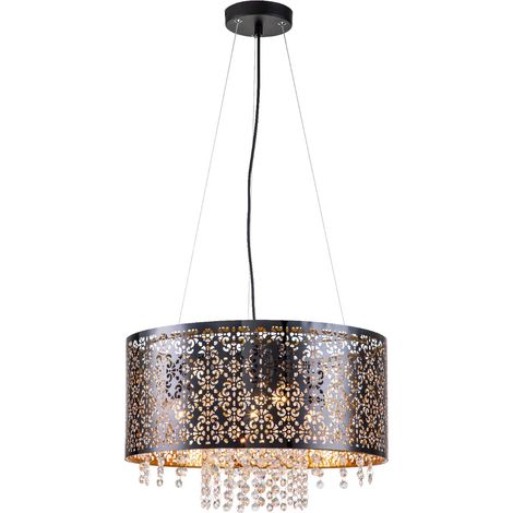 Suspension noire Hissa abat-jour cristal 4xE27 Reality