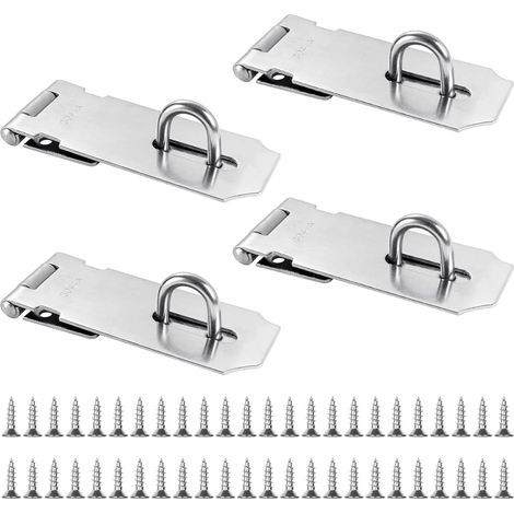 4 Pcs Cadenas Fermoir 4 Pouces, Loquet de Cadenas Agrafe, Porte Fermoir Verrou de Porte en Acier Inoxydable, Loquet pour Cadenas avec 32 Vis pour Jardin, Portes, Armoires(Argent) (1/5)
