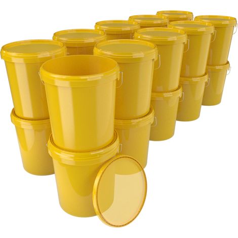 20x Seau avec couvercle en plastique seau vide poignée 15,9l alimentaire jaune clair