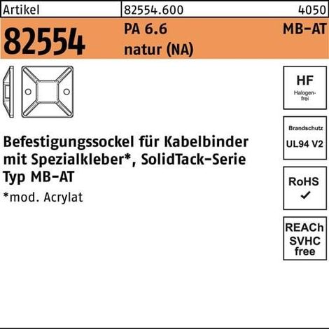 Pied de fixation R 82554 4,1 - 19x19 PA 6.6 naturel 100 pièces HELLERMANNTYTON (1/2)