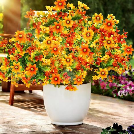 Lot de 4 fleurs artificielles d'extérieur en soie synthétique - Résistantes aux UV - Fleurs artificielles réalistes en vrac pour extérieur, intérieur, porche, terrasse, fenêtre, jardinière (1/5)