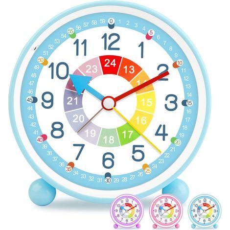 Réveil Enfant Analogique Garçon Fille Silencieux Horloges de Table alimentées par Batterie sans coutil de Chevet Grande Fonction Lumineuse Snooze Light pour Bureau de Chambre- Bleu-271 (1/5)