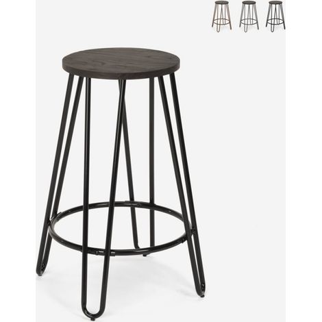 Tabouret haut de bars restaurants cuisines au design industriel en bois métal Carbon Top - Noir (1/5)