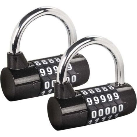 Cadenas à combinaison 5 chiffres , cadenas de gym, cadenas à combinaison remplaçable, convient aux casiers scolaires, boîtes à outils, clôtures, noir (2 pièces) (1/4)