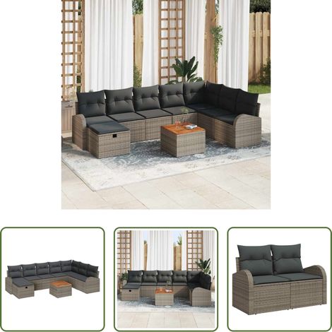 vidaXL Mobilier extérieur - Ensemble de canapé de jardin avec coussin 9 pcs Gris Poly rotin (1/5)