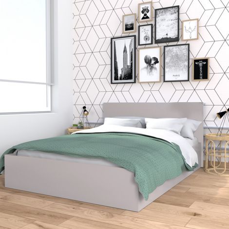 Le Quai Des Affaires – Lit coffre 160x200 avec sommier – Structure en panneau de particules gris – Grand coffre de rangement – Dimensions 206x172x85 cm