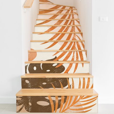 Stickers contremarches escalier - Feuilles tropicales - 100 cm x 150 cm - Adhésif BRILLANT (1/2)