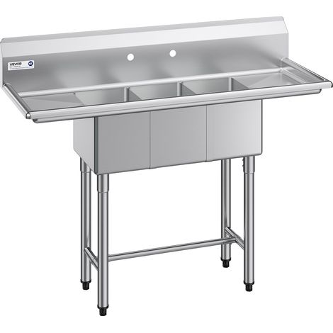 VEVOR Fregadero Independiente de 3 Compartimentos, Acero Inoxidable 304, Lavabo móvil de 1372 x 508 x 1097 mm con 2 Escurridores, Protector Antisalpicaduras para Cocina Restaurante Hogares Exteriores (1/5)