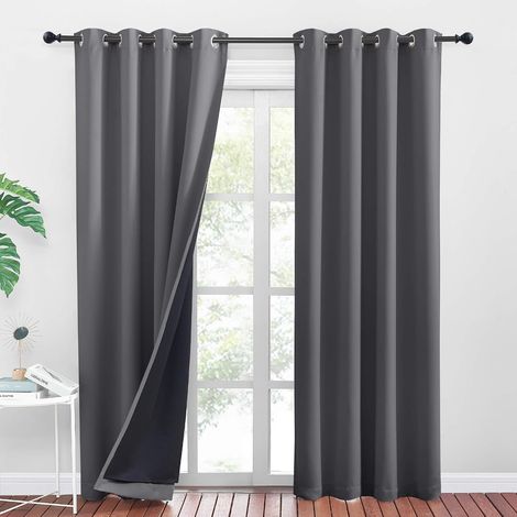 Rideau occultant [Gris] Black Beni - Perforé 140cm220cm 2 pièces. (1/5)