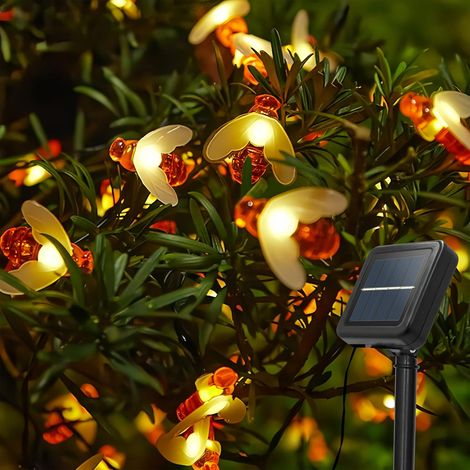 Guirlande Lumineuse Solaire D'extérieur Abeilles, 50 LED 7M 8 Modes Étanche Intérieur et Extérieur Pour Clôture, Pelouse, Patio, Fête D'été, Noël, Vacances (Blanc Chaud) (1/5)
