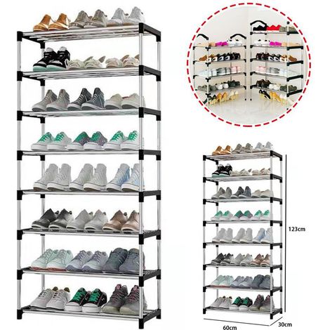 TrAdE Shop Traesio - Scarpiera Scaffale Multiuso 8 Ripiani In Metallo Salvaspazio 123x30x60cm -