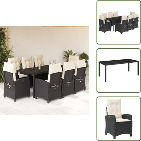 Chaise de jardin inclinable - vidaXL Ensemble à manger de jardin 9pcs coussins noir résine tressée - Coussin de siège (1/5)