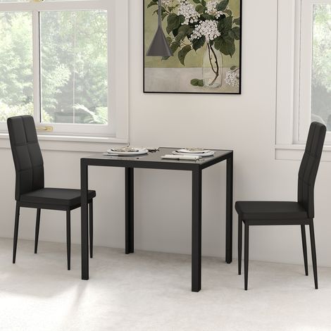 Ensemble table à manger et chaises pour 2 personnes, plateau rectangulaire en verre, pour cuisine salon maison, noir (1/5)
