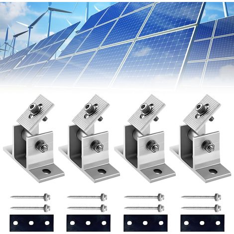 Support de Panneau Solaire, 4 Pièces 0-60° Support Inclinable Panneau Solaire Support de Panneau Solaire en Aluminium pour la Toiture, le Sachting, le Camping (1/5)
