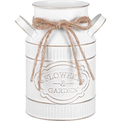 Vase Vintage en Métal Galvanisé 9X18X115 CM Blanc Pot de Composition Étanche pour Fleurs Fraîches ou Séchées Jardinière Décorative Rustique pour Maison Bureau et Jardin (1/5)