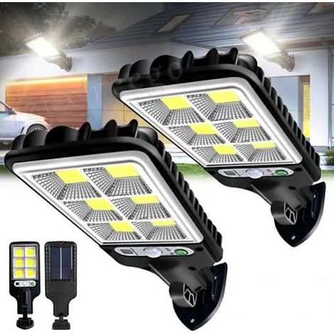 Lot de 2 projecteurs solaires LED 600 W avec détecteur de mouvement, éclairage mural de sécurité extérieur pour cour, rue, jardin-AquaForge