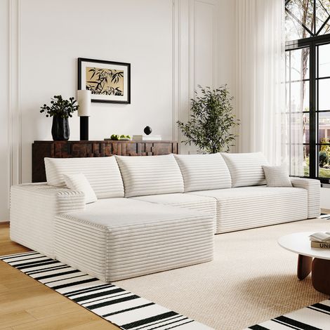 REDOM Divano modulare, apertura dalla confezione, senza attrezzi, imbottitura in schiuma elastica, tessuto bianco (1/5)