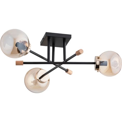 Plafonnier moderne noir ambre bois 3xE14 Alfa Transfer (1/3)