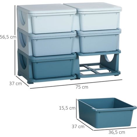MEUBLIV mobile contenitore per bambini 75x37x56,5 cm blu - 6 cassetti, da montare (1/5)