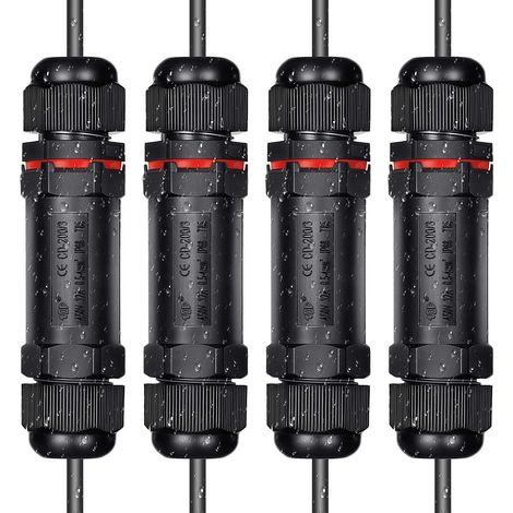 4 Pack Waterproof Cable Connector - IP68 - - 3 Pin - for 1-13mm Cable Diameter - Made of ABS + PVC - for Outdoor and Garden (1/5)