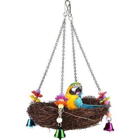 Jouet pour perroquet, accessoire de cage résistant aux morsures avec nid de paille, convient aux perroquets de petite et moyenne taille. (1/5)