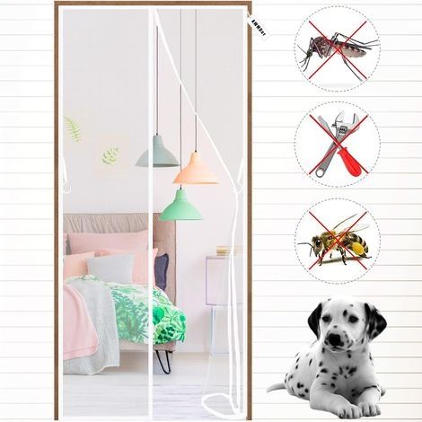 Moustiquaire Porte 140 x 240 cm Anti Mouche Anti Insecte Moustiquaire Porte Fenetre Magnétique Joint Magnétique de Haut en Bas pour Exterieur, Balcon, Camping Car, Blanc (1/5)