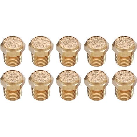 Lot de 10 filtres de silencieux pneumatiques en laiton PT 1/4 - Silencieux fritté hexagonal - Raccord plat (1/5)