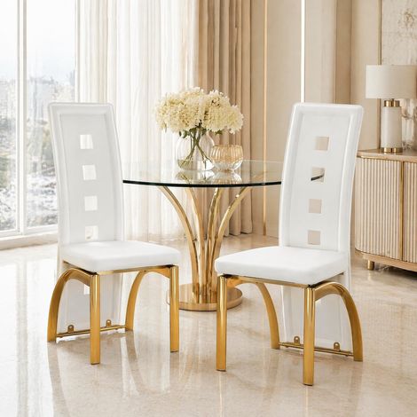 MEUBLIV Chaise de salle à manger 102,5 cm blanc et or – lot de 2, dossier ajouré (1/5)