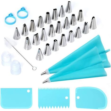 34 Pcs Douilles Poche À Douille Patisserie En Acier Inoxydable DIY Kits Réutilisable Pour Décoration De Gâteaux Crème (1/4)