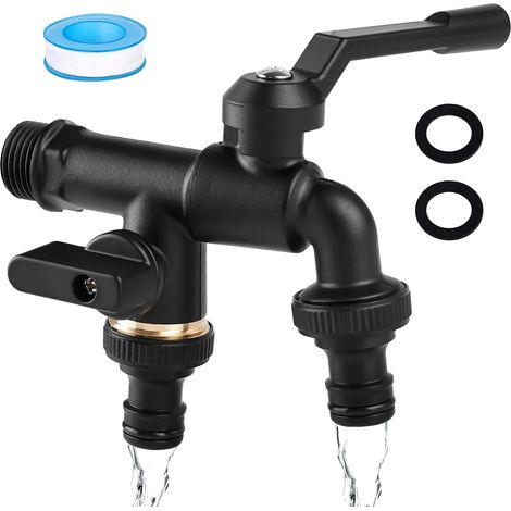 Double Robinets de Jardin 3/4" Résistant au Gel, Double Sorties Indépendantes, Bandes d'Étanchéité à Rouleau, Pour Jardin, Machine à Laver, Citerne d'Eau de Pluie (1/5)