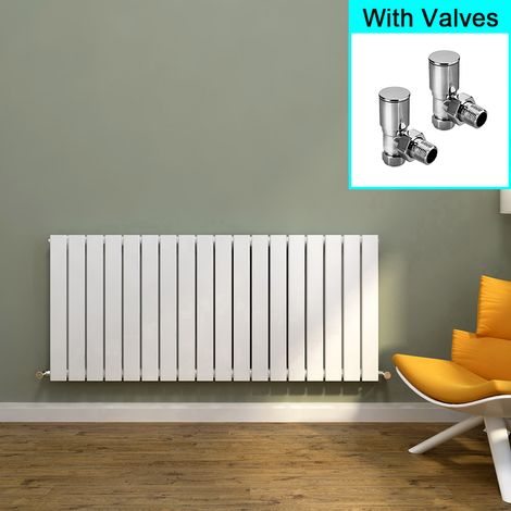ELEGANT 600x1368mm Horizontal Designer Double Flat Panel Column Radiator White Central Heating with Angled Radiator Valves (1/5)